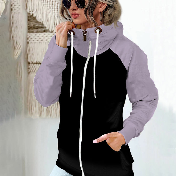 Women's hooded jacket with high stand-up collar, full-length zipper, and raglan sleeves Mune Fashion