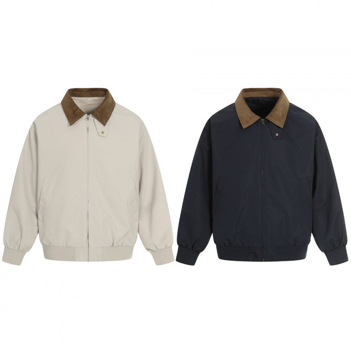 Men's Harrington jacket with corduroy collar, ribbed hem and discreet front zipper Mune Fashion