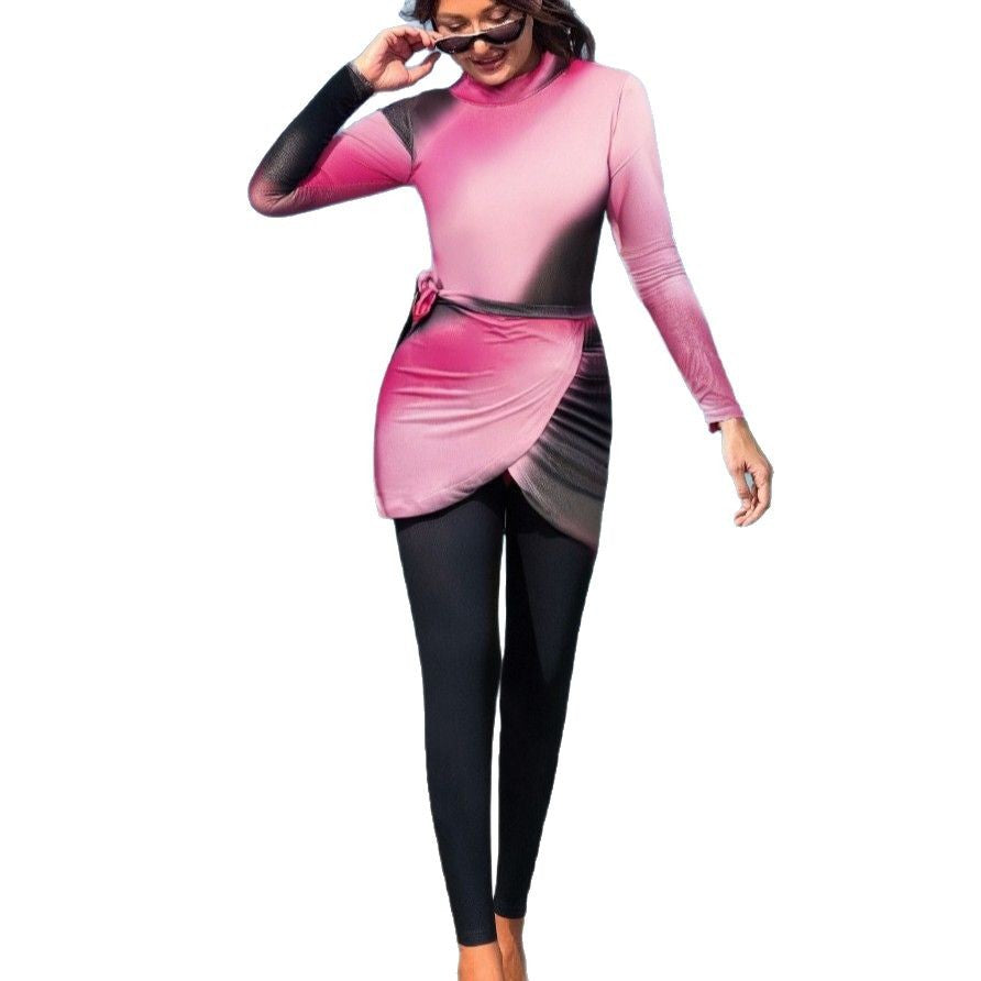 Women's fashionable surf suit with tie belt and long sleeves Mune Fashion