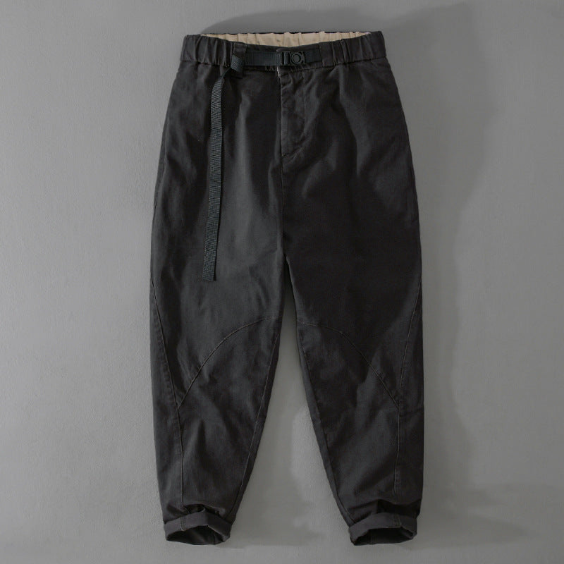 Men's Casual Tapered Cargo Pants with Elastic Waistband and Integrated Webbing Belt Mune Fashion