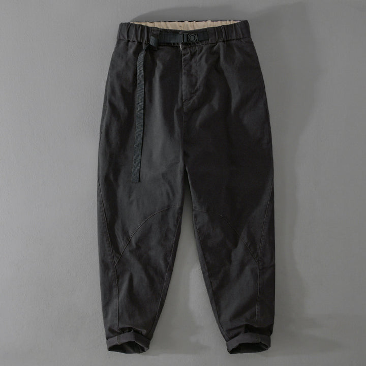 Men's Casual Tapered Cargo Pants with Elastic Waistband and Integrated Webbing Belt Mune Fashion