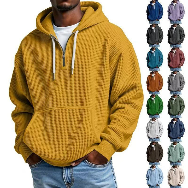 Men's waffle texture hoodie with half zipper and kangaroo pocket Mune Fashion