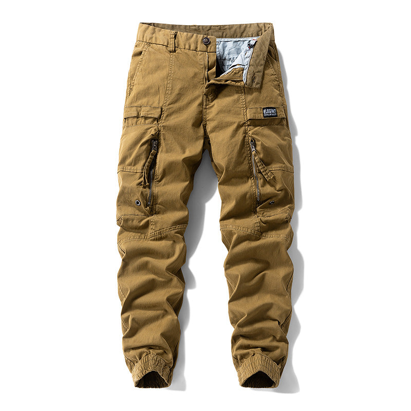 Men's Durable Canvas Cargo Pants in Tactical Look with Knee Panels, Multiple Pockets and Elastic Ankle Cuff Mune Fashion