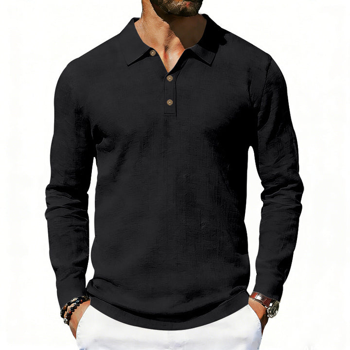 Men's Long Sleeve Polo Shirt made of Cotton Gauze with Three-Button Placket Mune Fashion