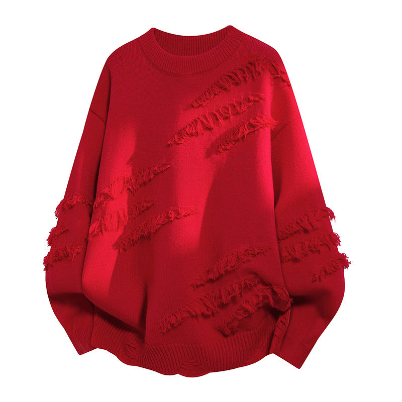 Women's Oversized Knitted Sweater with Fringes