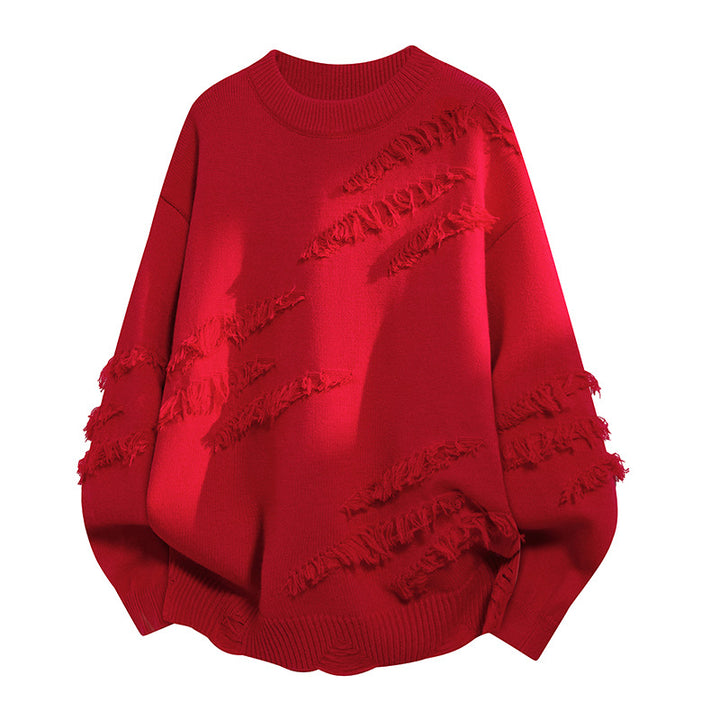 Women's Oversized Knitted Sweater with Fringes
