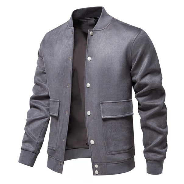 Men's suede-look college jacket with snap button closure, flap pockets and ribbed hem Mune Fashion