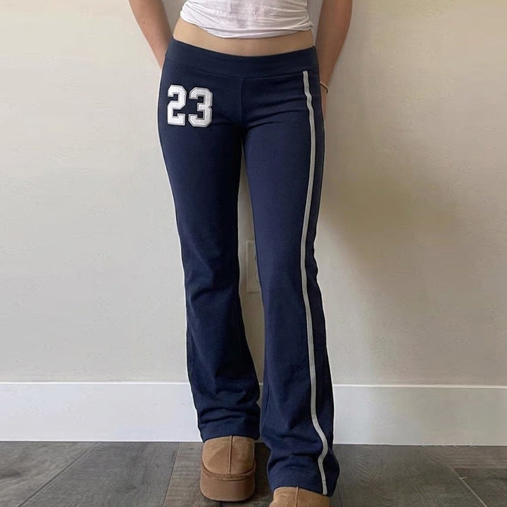 Women's Flared-Training Pants with Contrast Stripes and Number Appliqué Mune Fashion