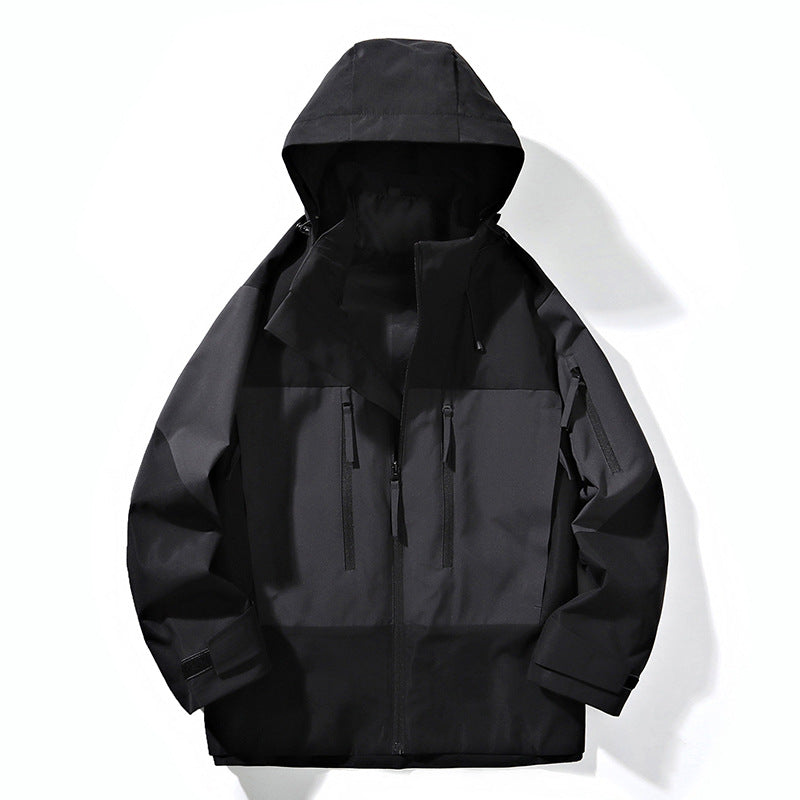 Men's Water-Repellent Colorblock Outdoor Jacket with Hood, Multiple Zipper Pockets and Adjustable Cuffs Mune Fashion