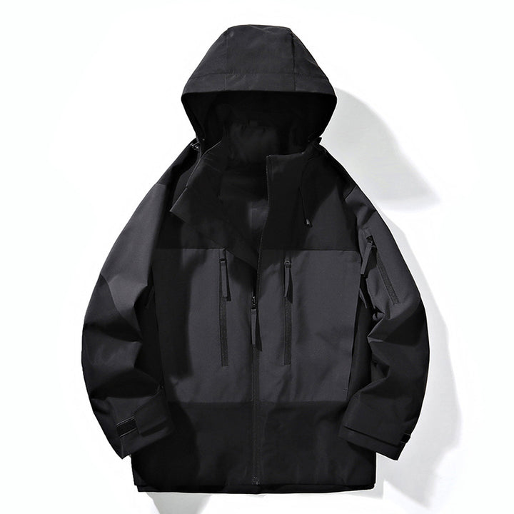 Men's Water-Repellent Colorblock Outdoor Jacket with Hood, Multiple Zipper Pockets and Adjustable Cuffs Mune Fashion