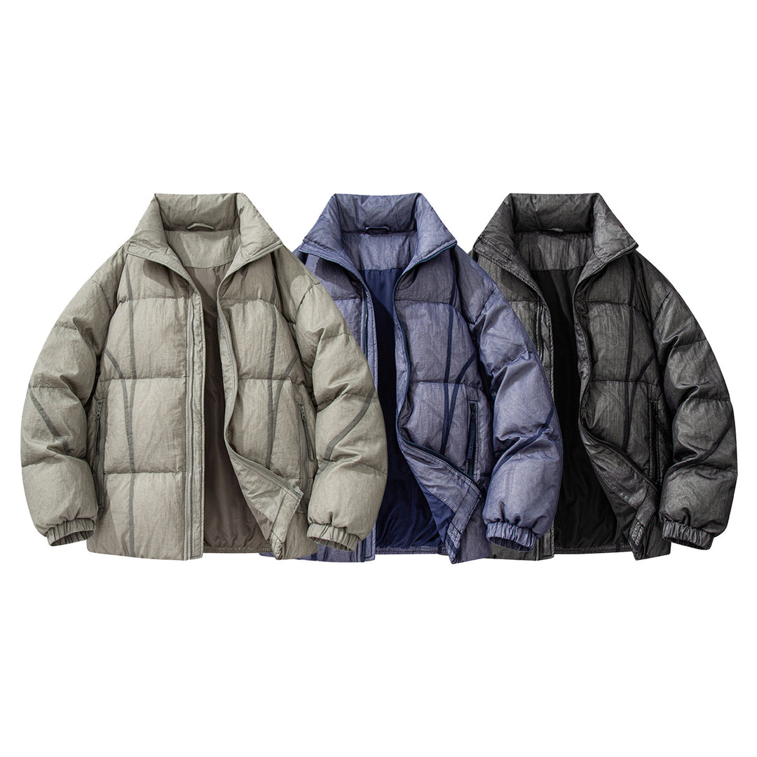 Men's Quilted Oversized Padded Jacket with High Stand Collar and Elastic Cuffs Drune