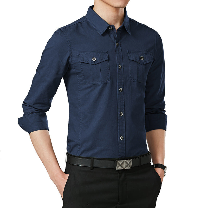 Men's Slim-Fit Oxford Shirt with Chest Pockets and Kent Collar Mune Fashion