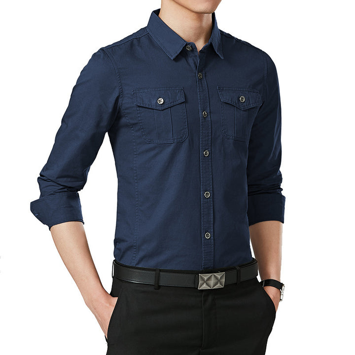 Men's Slim-Fit Oxford Shirt with Chest Pockets and Kent Collar Mune Fashion