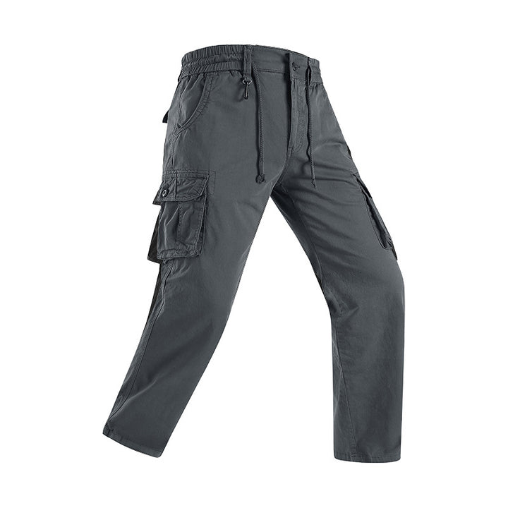 Men's military-inspired cargo pants with elastic tunnel drawstring waistband, flap and zipper pockets Mune Fashion