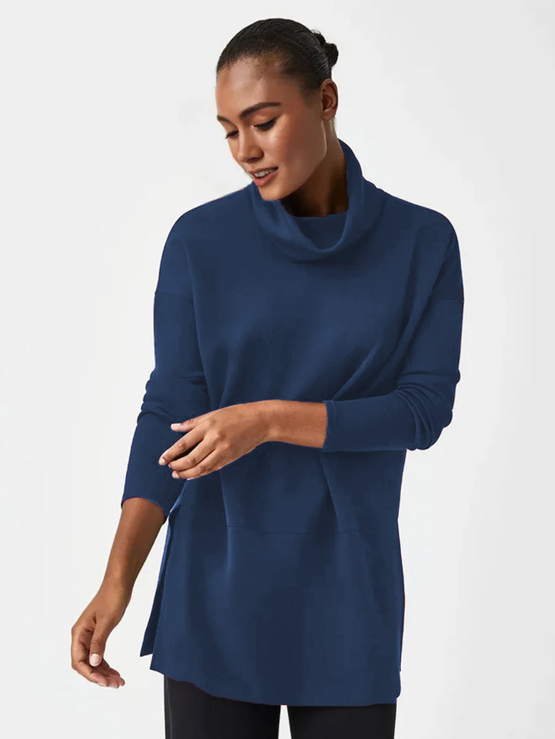 Women's Cozy Funnel Neck Tunic Sweater with Oversized Cut and Side Slits Mune Fashion