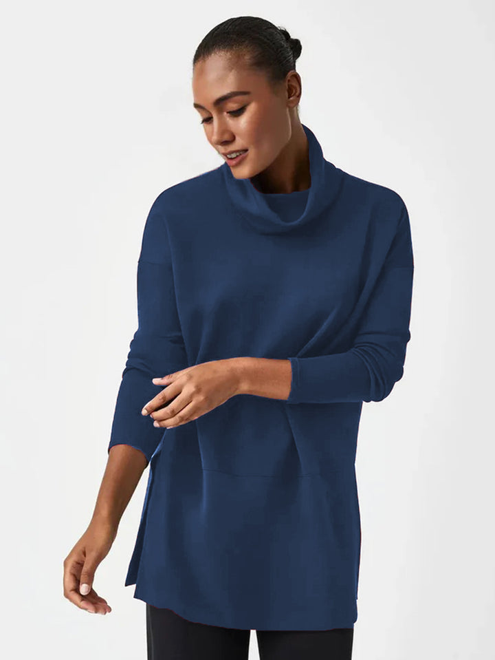 Women's Cozy Funnel Neck Tunic Sweater with Oversized Cut and Side Slits Mune Fashion