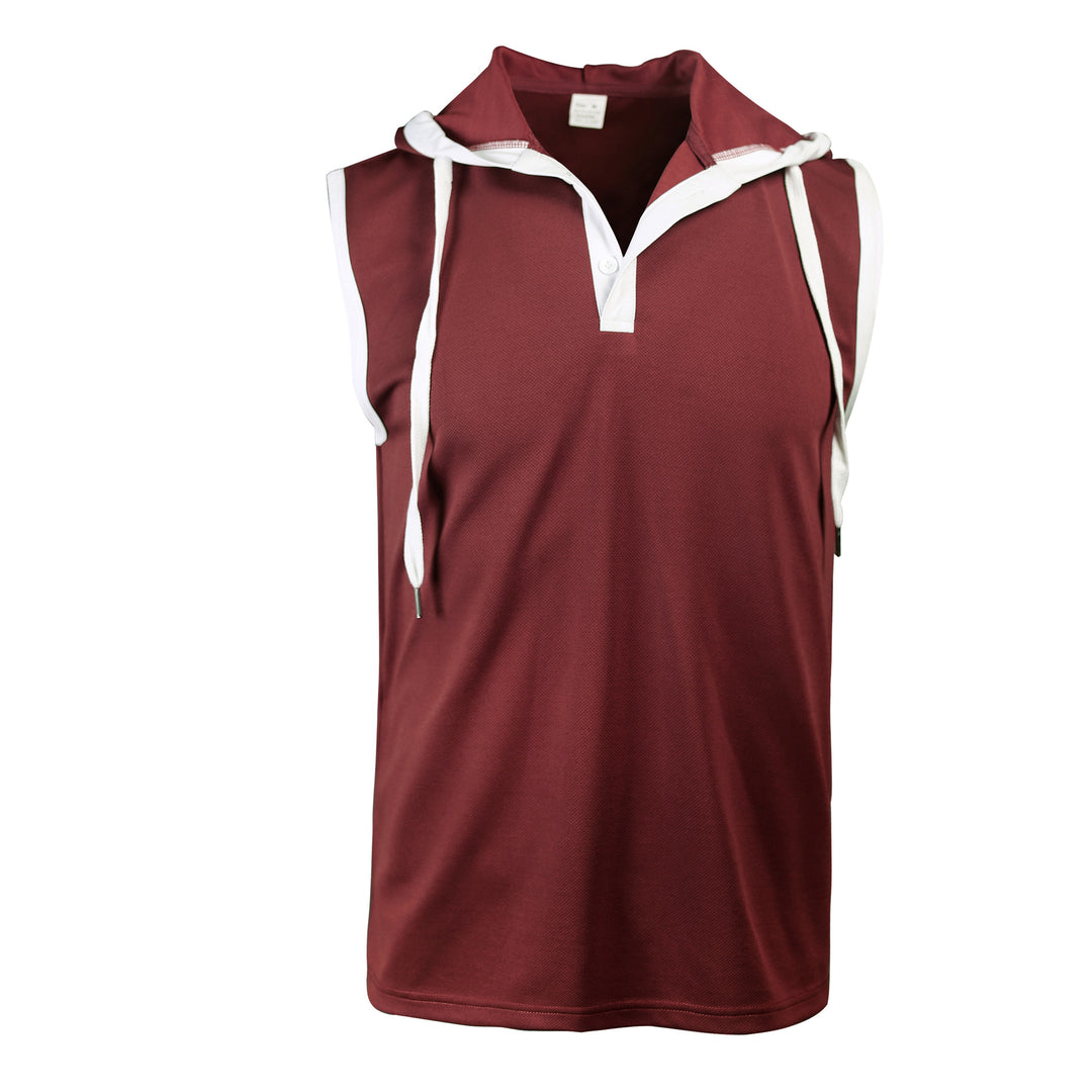Men's sleeveless hoodie polo shirt with mesh structure and Henley button placket Mune Fashion