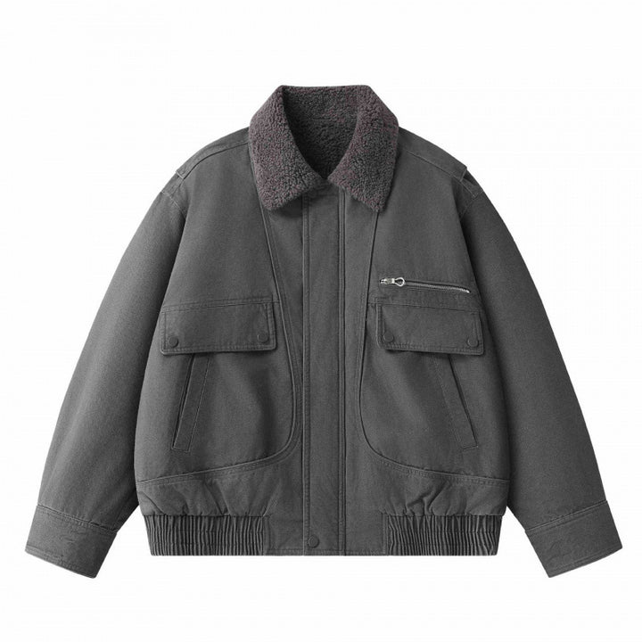 Men's short-cut canvas aviator jacket with Sherpa collar and multifunction pockets Mune Fashion