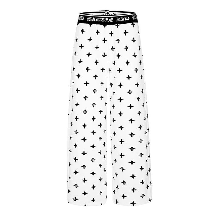 Women's extra-wide comfort lounge pants in palazzo cut with printed elastic waistband and all-over ornament print Mune Fashion