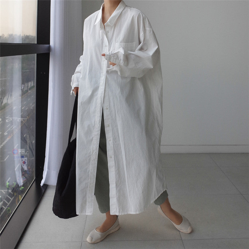 Women Oversized Shirt Dress with Long Button Placket and Breast Pocket Mune Fashion