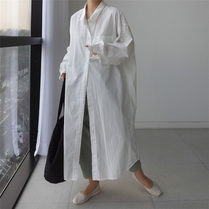 Women Oversized Shirt Dress with Long Button Placket and Breast Pocket Mune Fashion