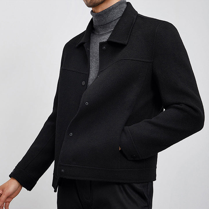 Men's Boxy Wool Blend Blouson Jacket with Hidden Snap Placket and Side Pockets Mune Fashion
