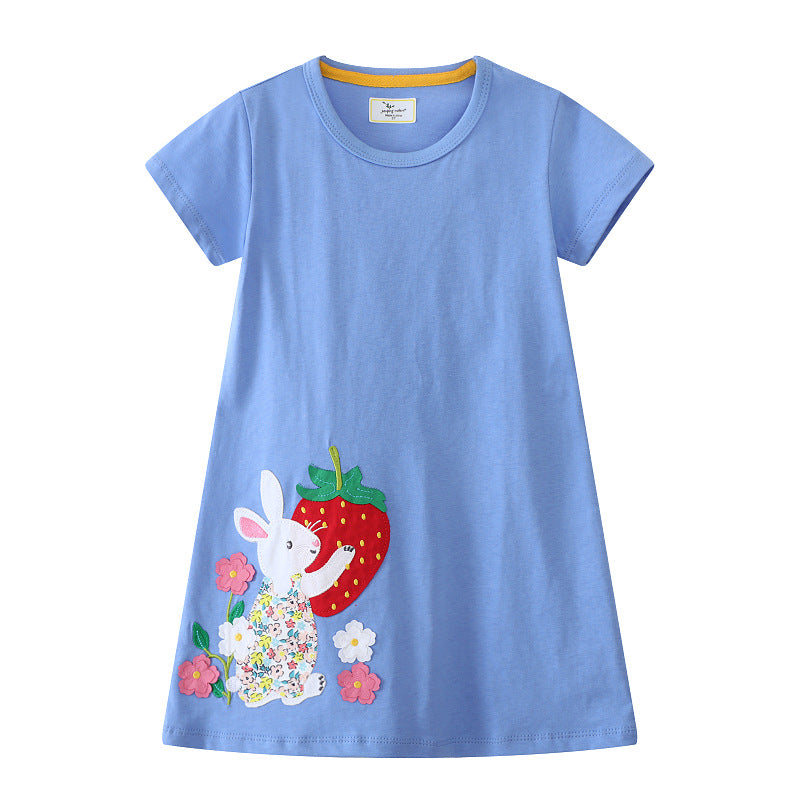 Girls leisure dress with cute rabbit and strawberry motif Mune Fashion