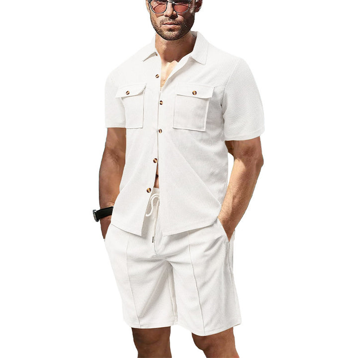 Men's structured short-sleeve shirt and bermuda set made of breathable cotton blend with chest pockets and drawstring Mune Fashion