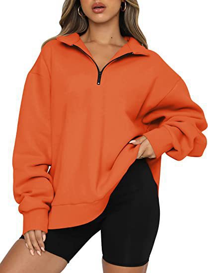 Women's oversized sweatshirt with half zipper, stand-up collar and dropped shoulder Mune Fashion