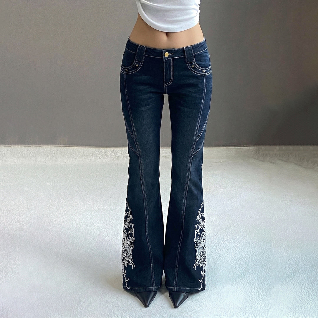 Women's flared jeans with high waist, decorative side embroidery and flared bootcut Mune Fashion