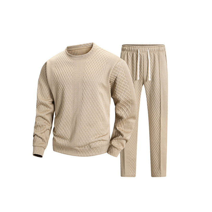 Men's Quilted Lounge Set with Diamond Pattern, Crew Neck Sweatshirt & Drawstring Trousers Mune Fashion