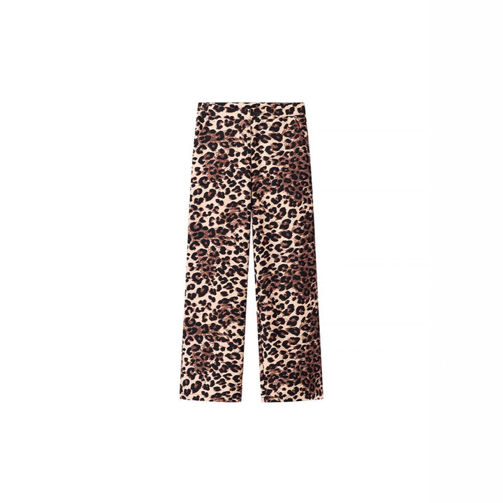 Ladies Wide High-Waist Palazzo Pants with Leopard Print and Flowing Fall Mune Fashion