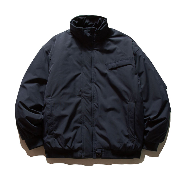 Men's Minimalist Thermal Bomber Jacket with Concealed Front Flap, High Stand Collar and Utility D-Ring Mune Fashion
