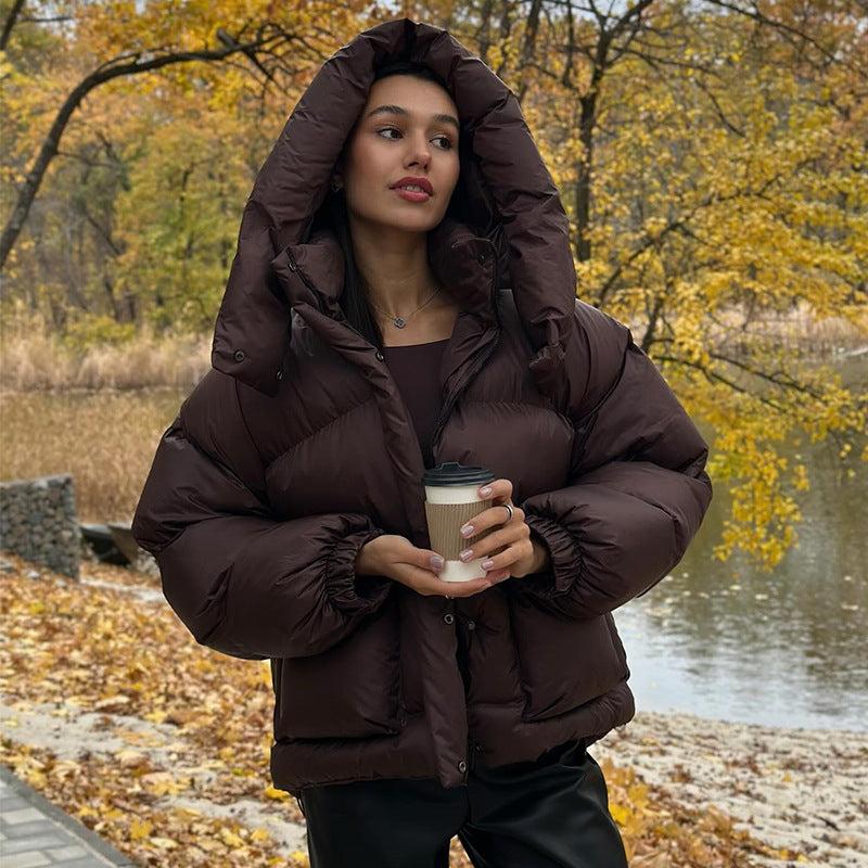 Ladies Quilted Winter Jacket with Oversized Hood Mune
