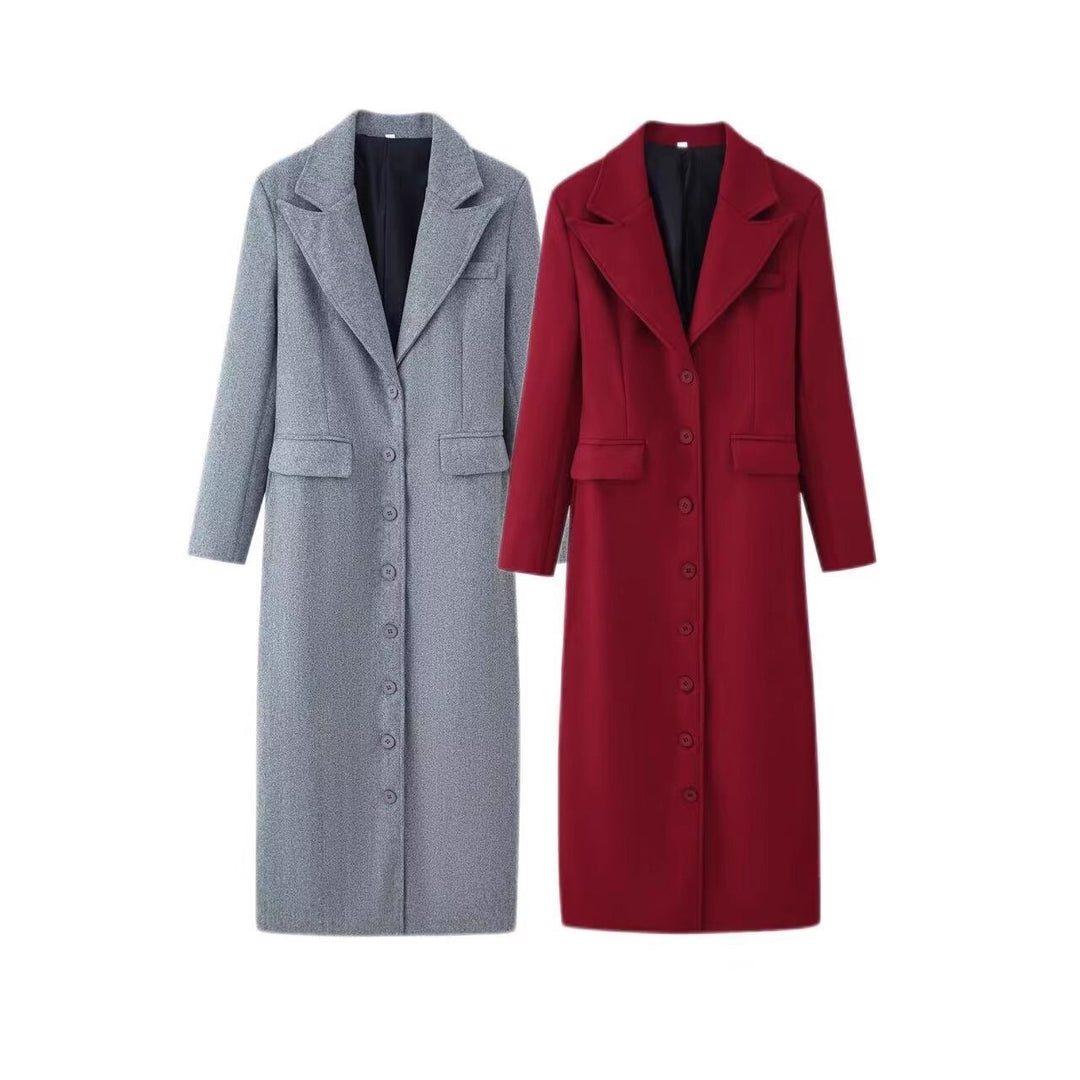 Ladies Longline Wool Blend Coat with Shawl Collar and Flap Pockets Mune Fashion