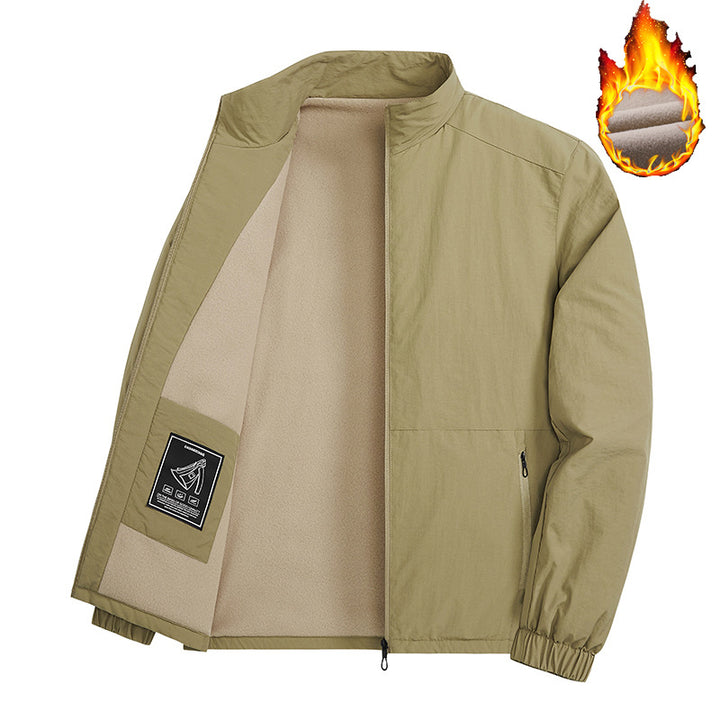 Men's Thermally Insulated Windbreaker Jacket with Fleece Lining, Stand Collar and Zipper Pockets Mune Fashion