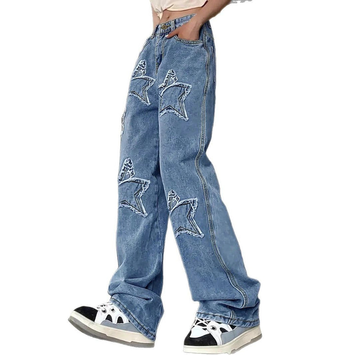 Women's extra-wide baggy jeans made of lightweight denim with star appliqués and extended silhouette Mune Fashion