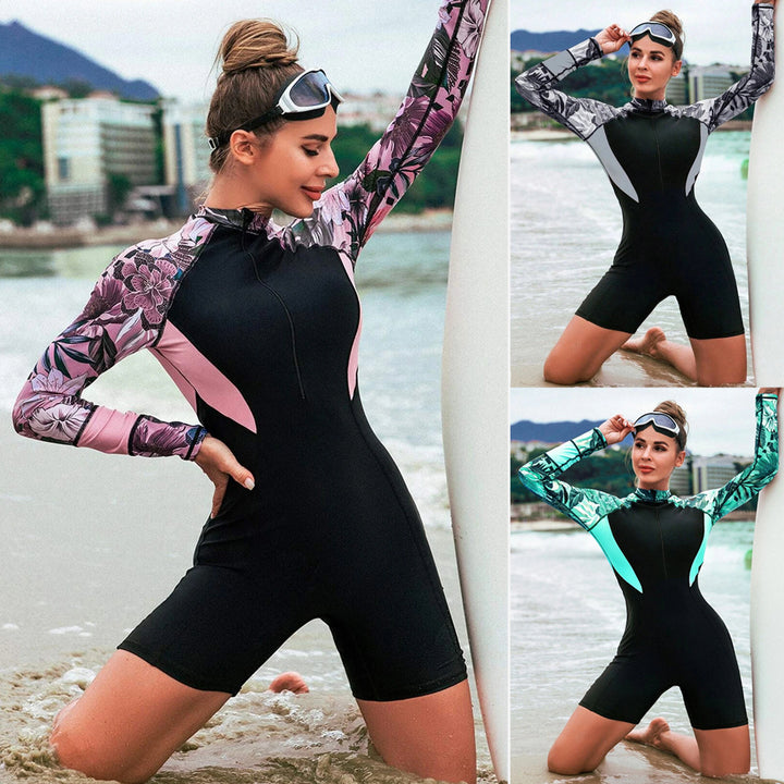 Women's Surf Suit with Long Sleeve and Floral Design Mune Fashion