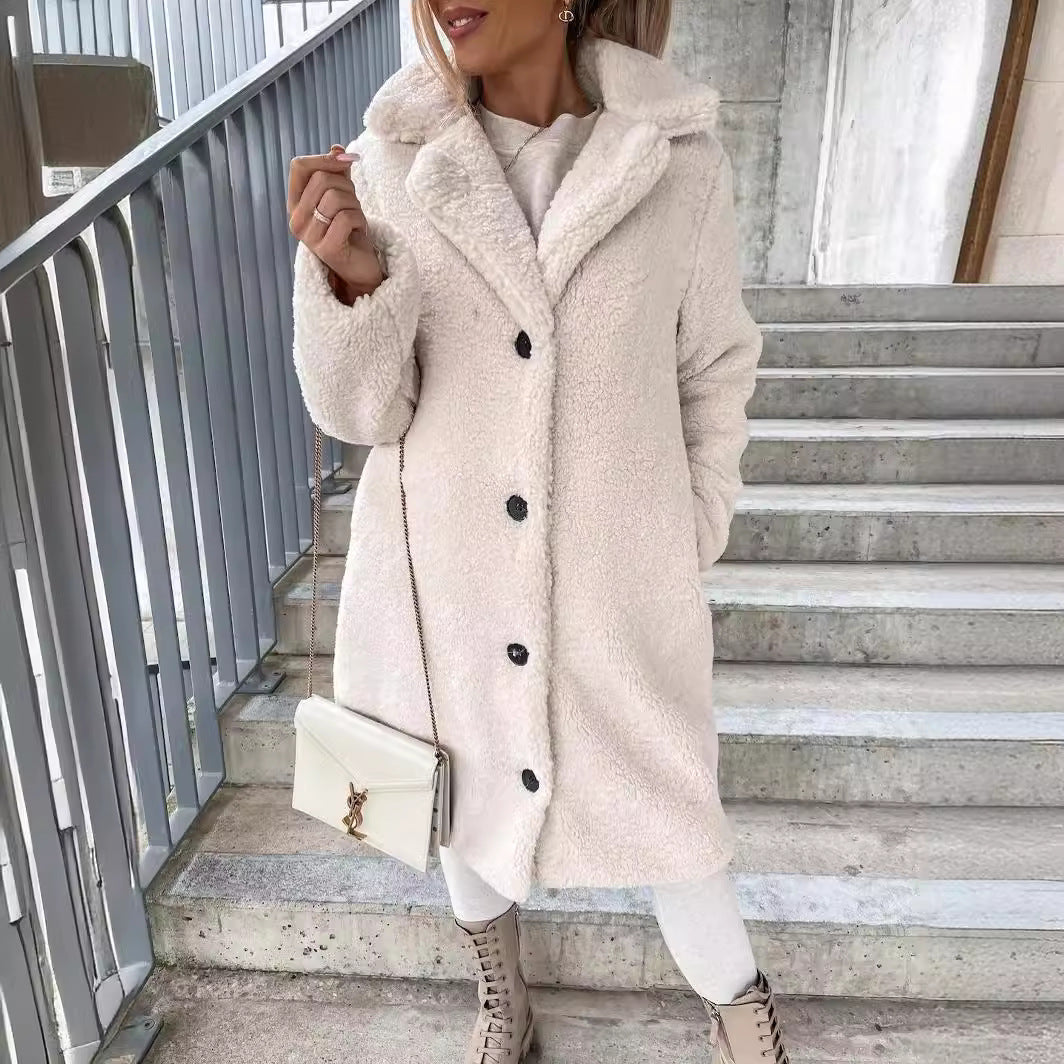 Women's longer cozy teddy coat with button closure and hood Mune Fashion