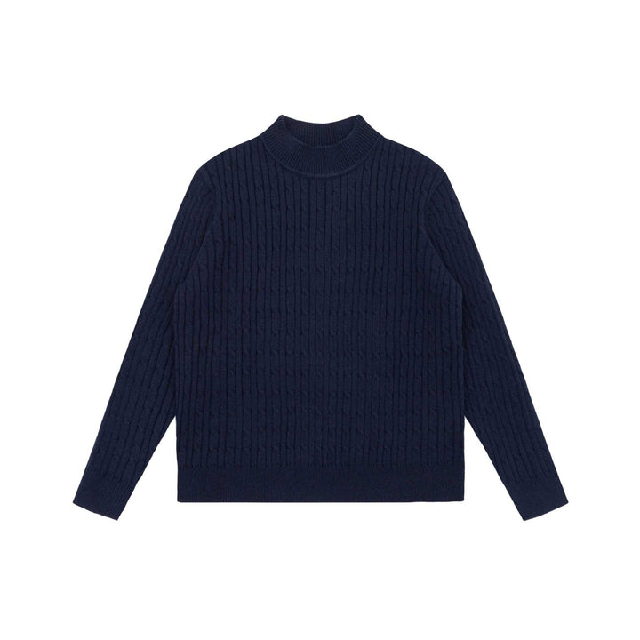 Unisex Chunky Knit Stand-Up Collar Sweater with Cable Pattern Mune Fashion