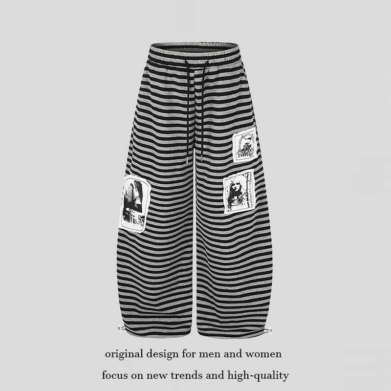 Women's Wide Palazzo Lounge Pants with High Comfort Waistband, Drawstring and Photo Patch Details Mune Fashion