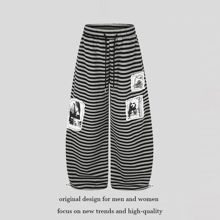 Women's Wide Palazzo Lounge Pants with High Comfort Waistband, Drawstring and Photo Patch Details Mune Fashion