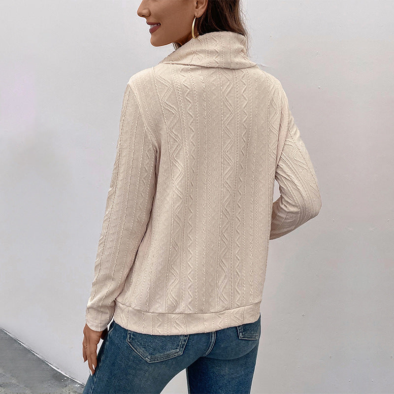 Ladies fine knit cowl neck pullover with drawstring and cable knit detail Mune Fashion