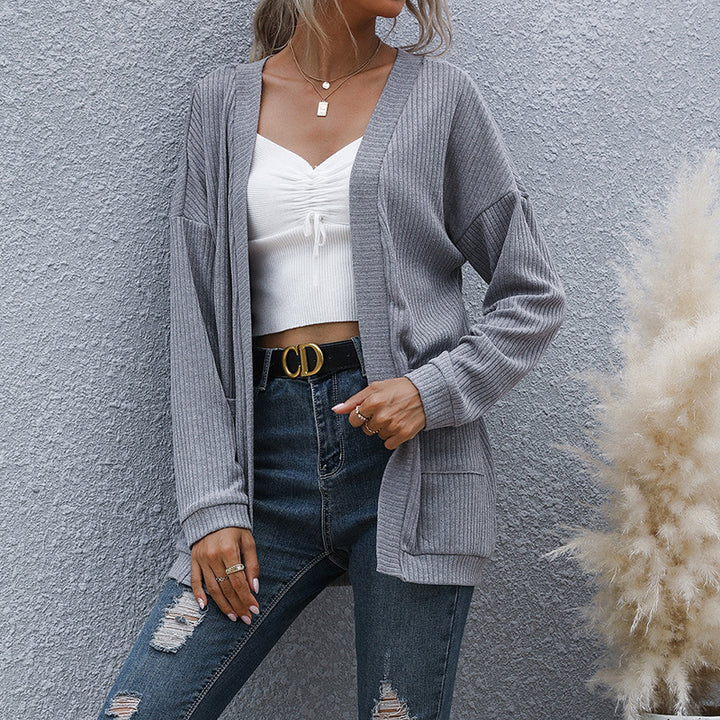 Women casual ribbed knit cardigan with pockets and open cut Mune Fashion