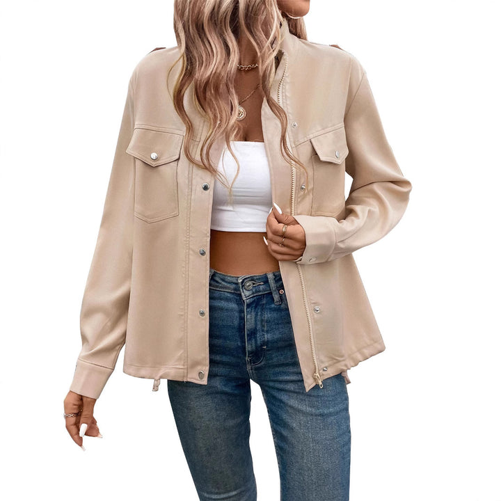 Women's Oversized Shirt Jacket with Snap Front, Chest Flaps, and Drawstring Hem Mune Fashion