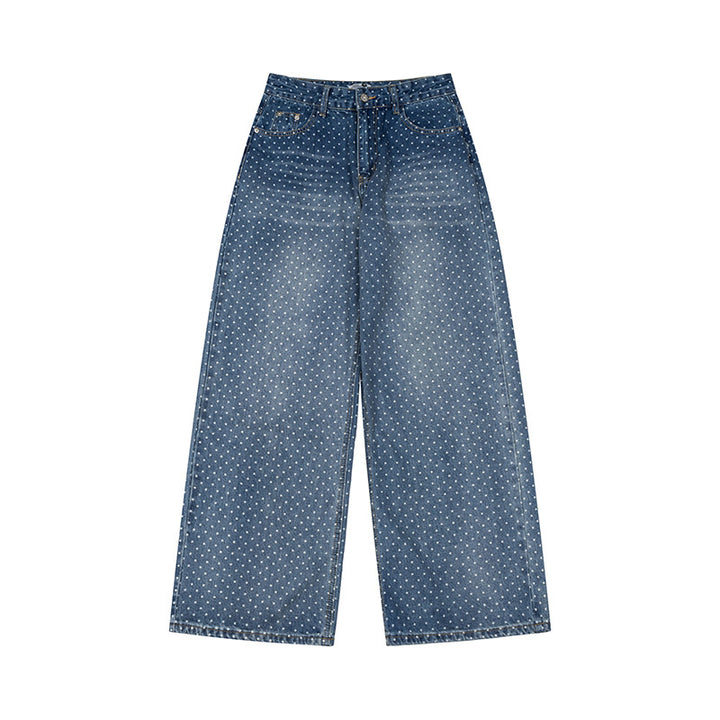 Women's High-Waist Wide Denim Culotte with Allover Polka Dot Pattern Mune Fashion