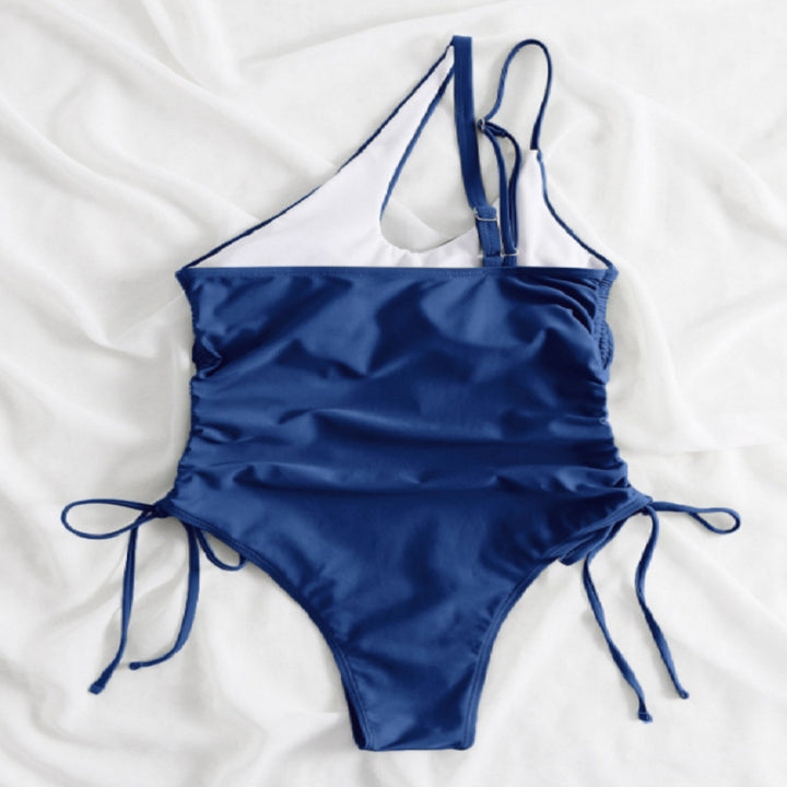 Women's one-piece swimsuit with asymmetrical cut and ruffle details Mune Fashion