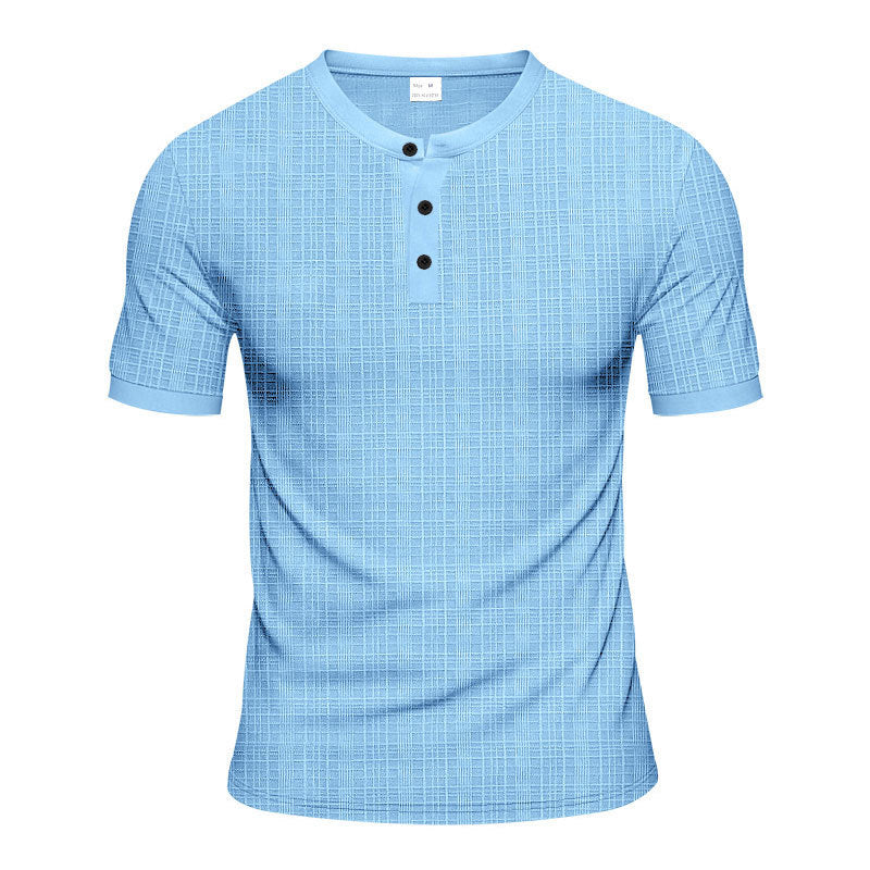 Men's short sleeve Serafino with triple button placket and finely knitted grid structure Mune Fashion