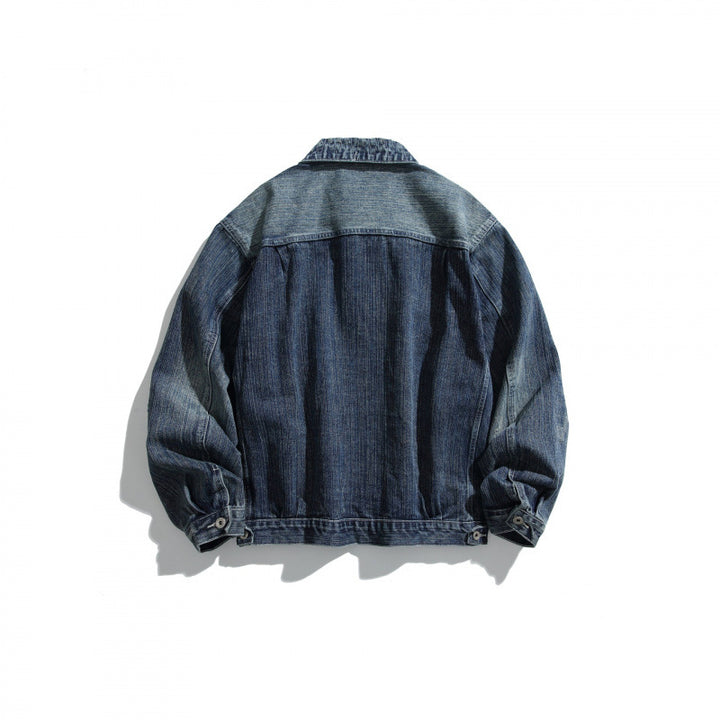 Men's Oversize Vintage Denim Jacket with Used Effect and Chest Pockets Mune Fashion