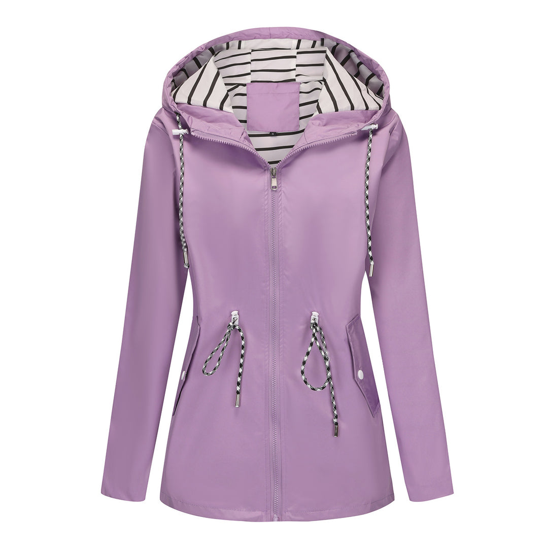 Women's light waterproof parka rain jacket with waist drawstring Mune Fashion